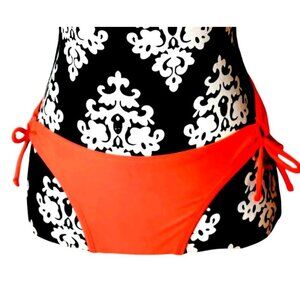 Womens M Swim Bikini Bottom Neon Orange Tie-Side Low Cut Pool/Beach
